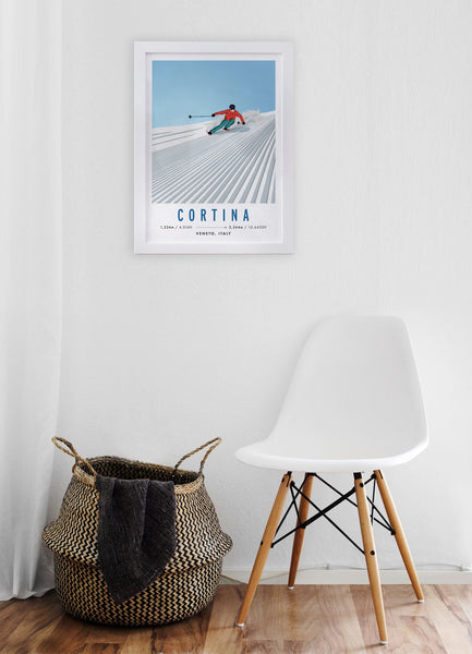 Cortina, Veneto, Italy Downhill Ski Travel Poster