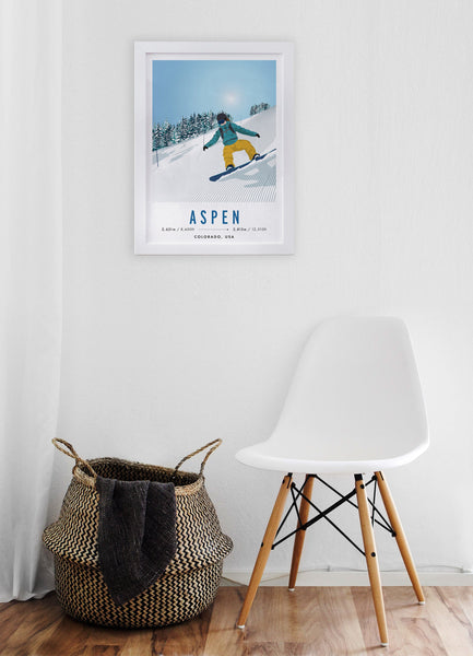 Aspen, Colorado, USA Snowboard Travel Poster