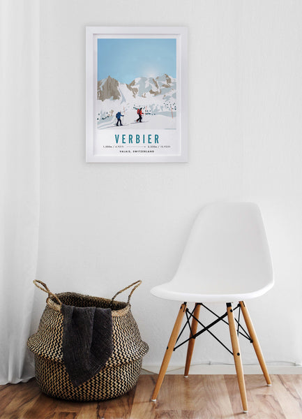 Verbier, Valais, Switzerland Vintage Ski Travel Poster