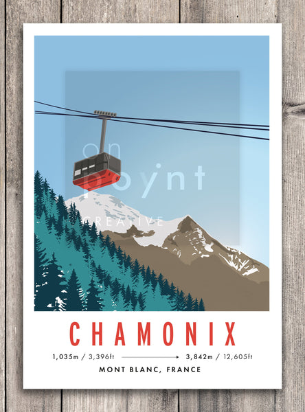 Chamonix, Mont Blanc, French Alps Cable Car Ski Travel Poster