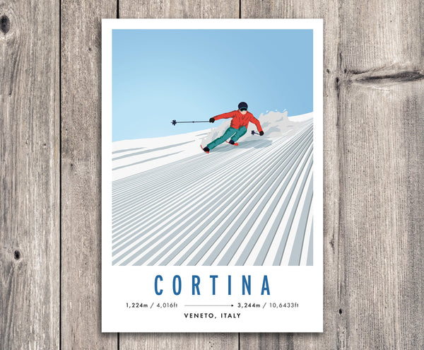 Cortina, Veneto, Italy Downhill Ski Travel Poster