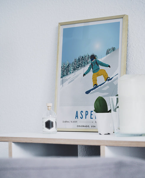 Aspen, Colorado, USA Snowboard Travel Poster