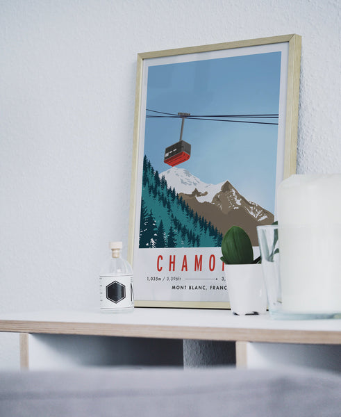 Chamonix, Mont Blanc, French Alps Cable Car Ski Travel Poster